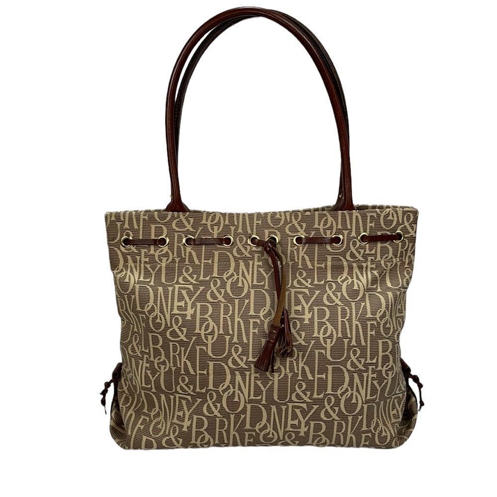 Dooney & Bourke Vintage Signature Tassel Tote Tan / Cream Canvas Leather… - Picture 2 of 15